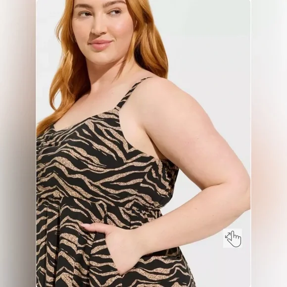 Torrid Womens Black/Brown Striped Mini Challis Skater Dress, Pocket, Plus Size 3 - Picture 11 of 15